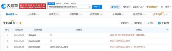 湖南裕能增资至8.4亿 增幅约11%